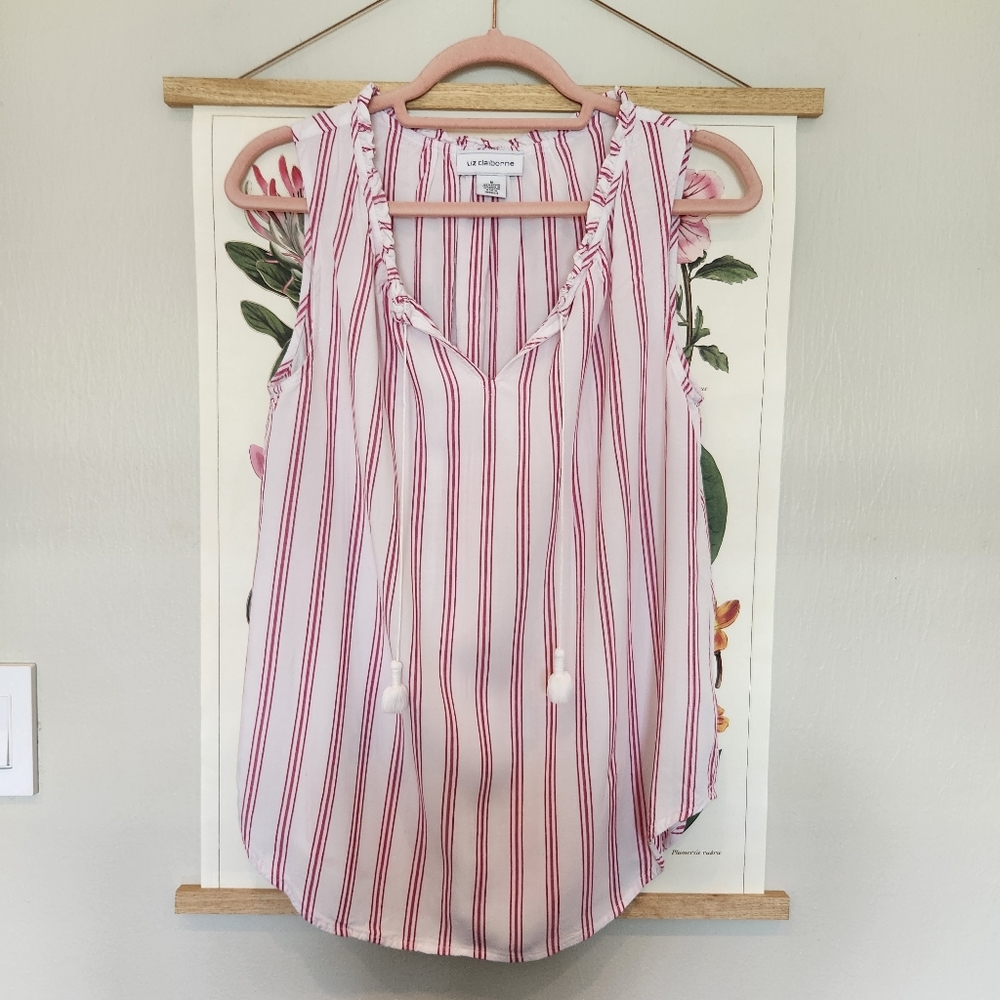 Liz Claiborne Pink White Striped Sleeveless Shirt